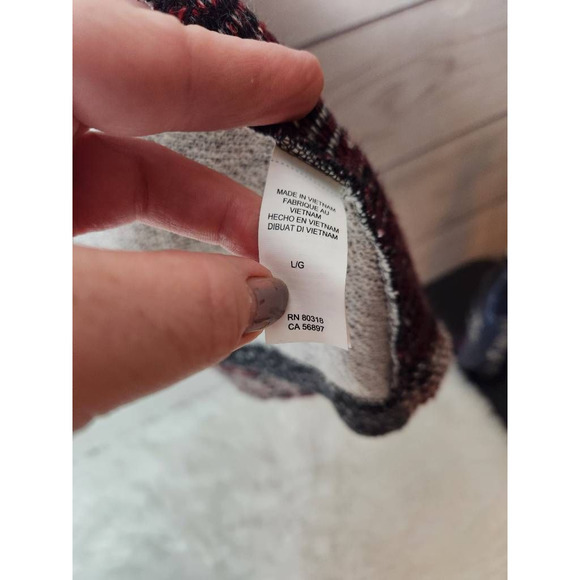 Lucky Brand Womens Cardigan Sweater Gray Red‎ Long Sleeve Open Front Neckline L - Picture 6 of 6